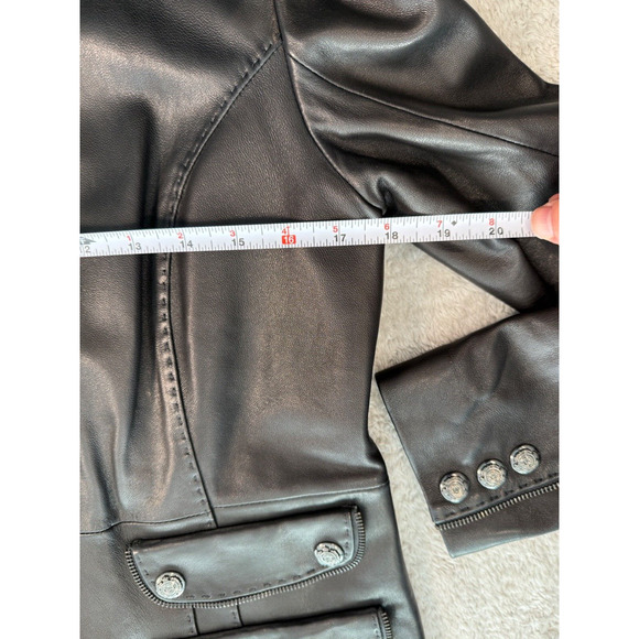 Laundry by Shelli Segal Black Leather Military Style Jacket Womens Size M Y2K - Picture 6 of 9